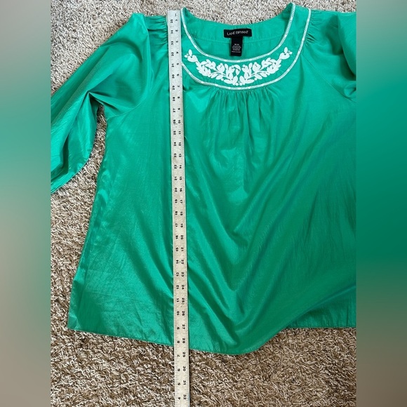 Lane Bryant Kelly Green & White Embroidered Puff Sleeve Boho Blouse Sz 18/20 - Picture 11 of 11